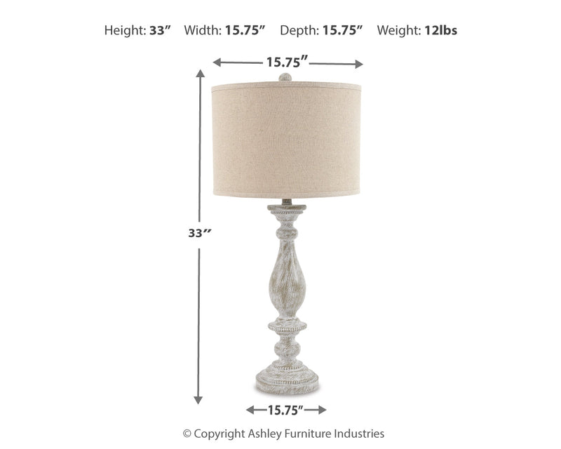 Bernadate 3-Piece Floor Lamp with 2 Table Lamps Set in Whitewash from Ashley - Luna Furniture