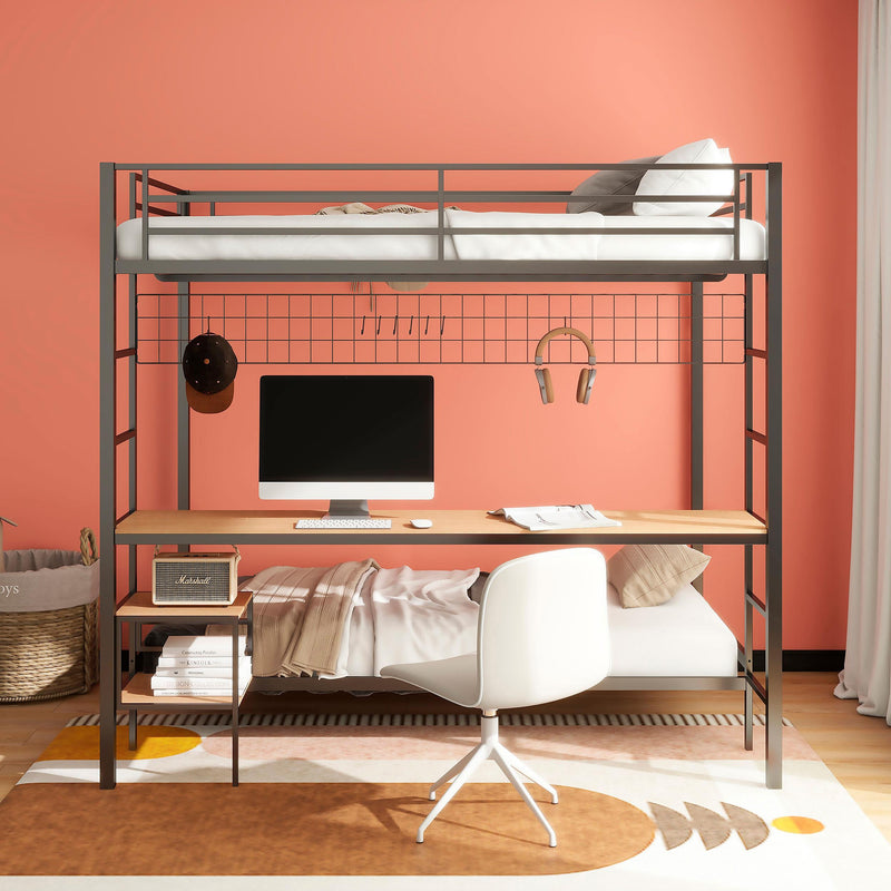 Bettoni Metal Full Over Twin Workstation Bunk Bed Matte Black - 460209BLK