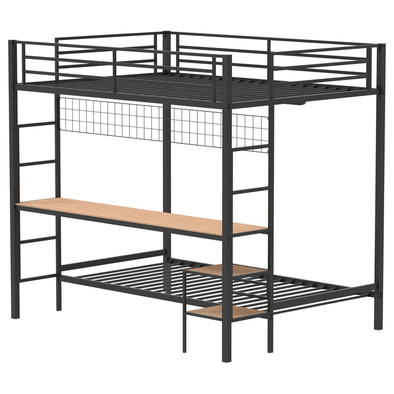 Bettoni Metal Full Over Twin Workstation Bunk Bed Matte Black - 460209BLK