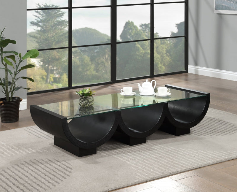 Beverwil Glass Top And Oak Veneer Base Coffee Table in Black - 99023Black-CT