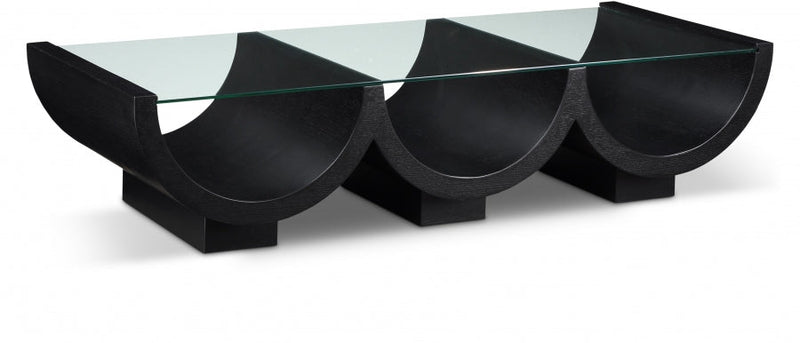 Beverwil Glass Top And Oak Veneer Base Coffee Table in Black - 99023Black-CT