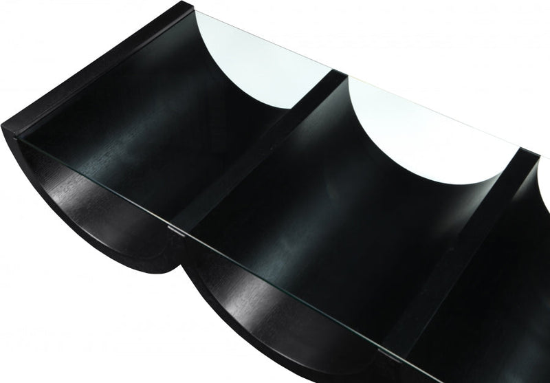 Beverwil Glass Top And Oak Veneer Base Coffee Table in Black - 99023Black-CT