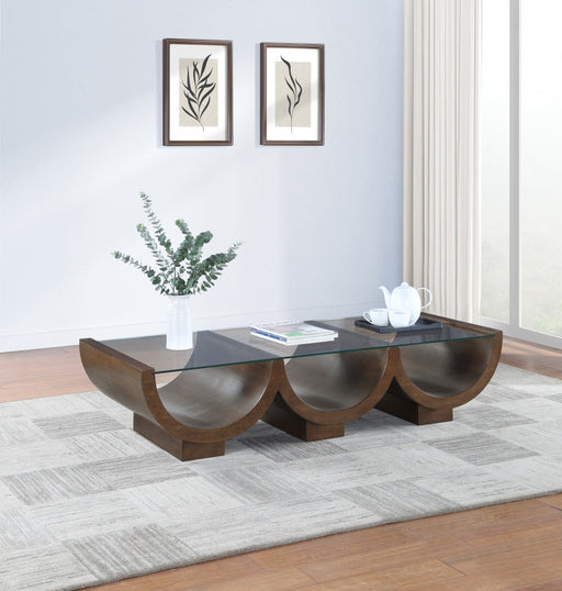 Beverwil Glass Top And Oak Veneer Base Coffee Table in Brown - 99023Brown-CT