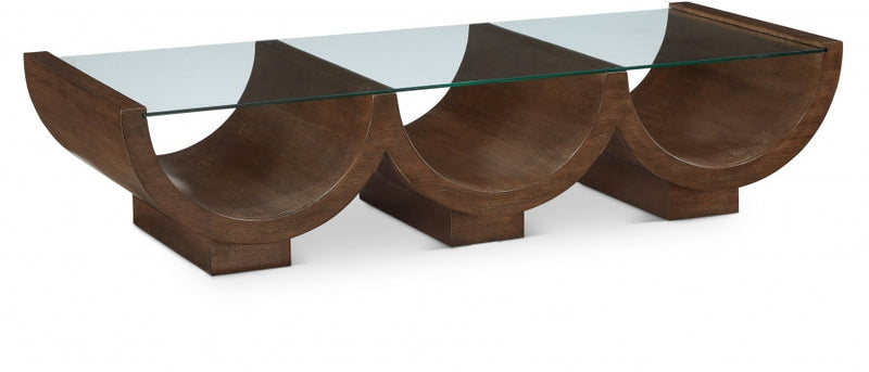 Beverwil Glass Top And Oak Veneer Base Coffee Table in Brown - 99023Brown-CT