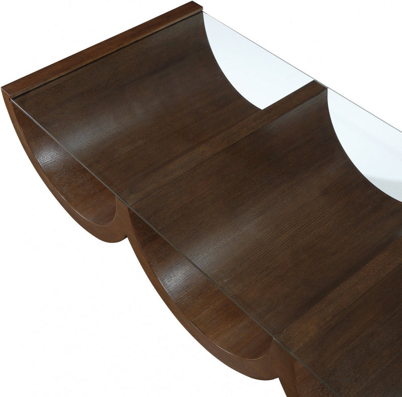 Beverwil Glass Top And Oak Veneer Base Coffee Table in Brown - 99023Brown-CT