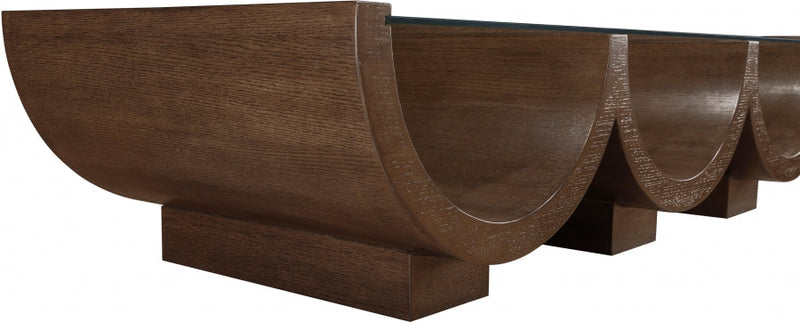 Beverwil Glass Top And Oak Veneer Base Coffee Table in Brown - 99023Brown-CT