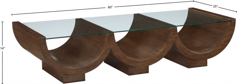 Beverwil Glass Top And Oak Veneer Base Coffee Table in Brown - 99023Brown-CT