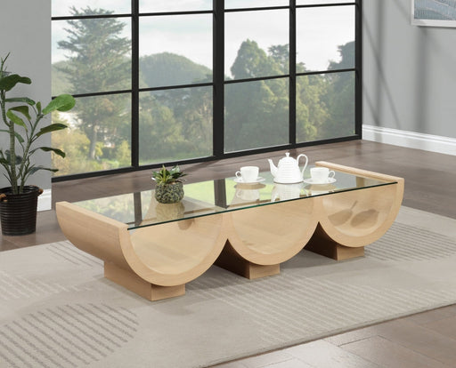 Beverwil Glass Top And Oak Veneer Base Coffee Table in Natural - 99023Natural-CT