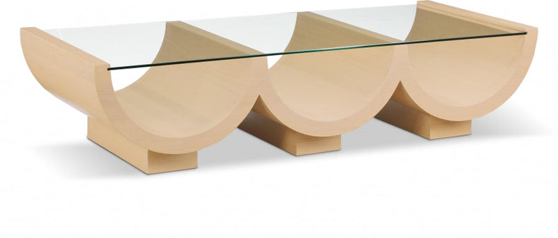 Beverwil Glass Top And Oak Veneer Base Coffee Table in Natural - 99023Natural-CT