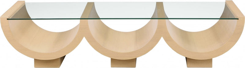 Beverwil Glass Top And Oak Veneer Base Coffee Table in Natural - 99023Natural-CT