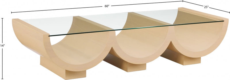 Beverwil Glass Top And Oak Veneer Base Coffee Table in Natural - 99023Natural-CT