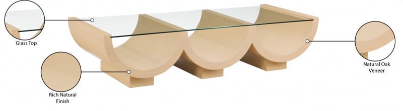 Beverwil Glass Top And Oak Veneer Base Coffee Table in Natural - 99023Natural-CT
