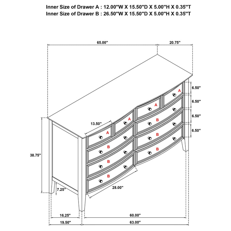 Bexhill 10-drawer Dresser Cabinet White - 223473