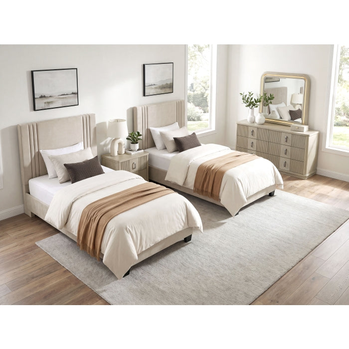 BHE5878BE-48* (2) 48" Beige Microfiber Platform Bed - BHE5878BE-48*