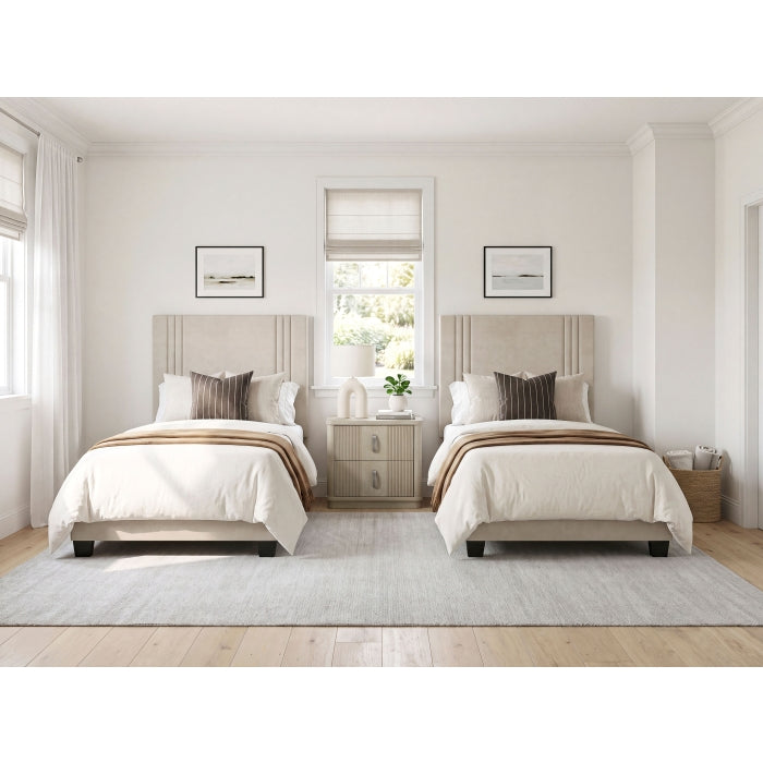 BHE5878BE-48* (2) 48" Beige Microfiber Platform Bed - BHE5878BE-48*