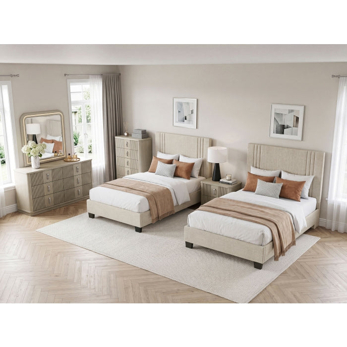 BHE5878NLB-48* (2) 48” Light Beige Microfiber Platform Bed - BHE5878NLB-48*