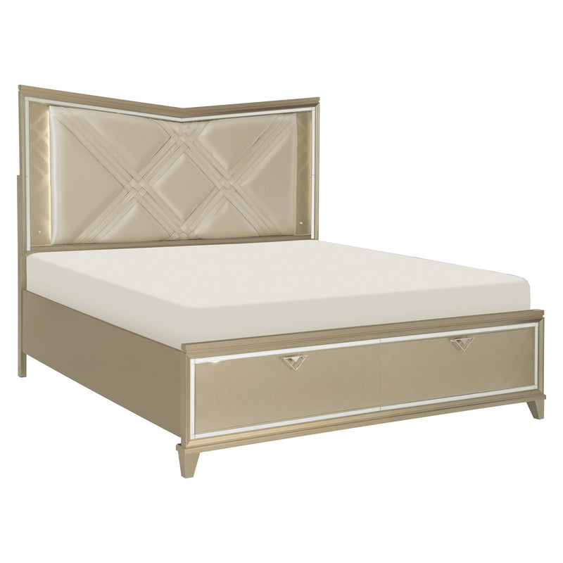 Bijou Champagne LED Upholstered Storage Platform Bedroom Set - Gate FurnitureBedroom Set