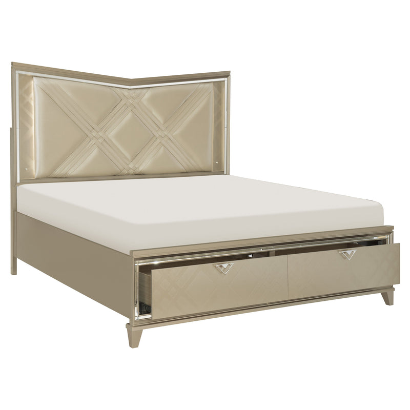 Bijou Champagne LED Upholstered Storage Platform Bedroom Set - Gate FurnitureBedroom Set
