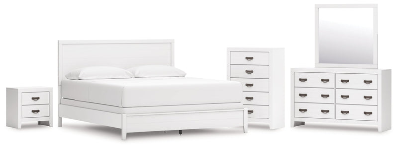 Binterglen California King Panel Bed with Mirrored Dresser, Chest and Nightstand in White from Ashley - Luna Furniture
