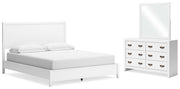 Binterglen California King Panel Bed with Mirrored Dresser in White - PKG016793
