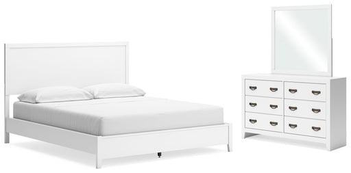 Binterglen California King Panel Bed with Mirrored Dresser in White - PKG016793