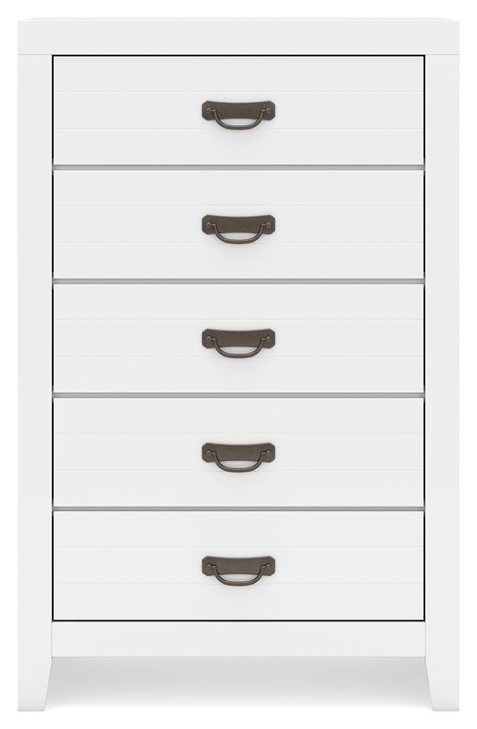 Binterglen Full Panel Bed with Mirrored Dresser and Chest in White - PKG016612