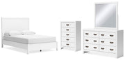 Binterglen Full Panel Bed with Mirrored Dresser and Chest in White - PKG016612