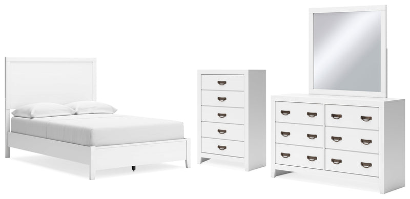 Binterglen Full Panel Bed with Mirrored Dresser and Chest in White - PKG016612