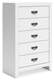 Binterglen Full Panel Bed with Mirrored Dresser and Chest in White - PKG016612
