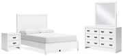 Binterglen Full Panel Bed with Mirrored Dresser and Nightstand in White - PKG016611