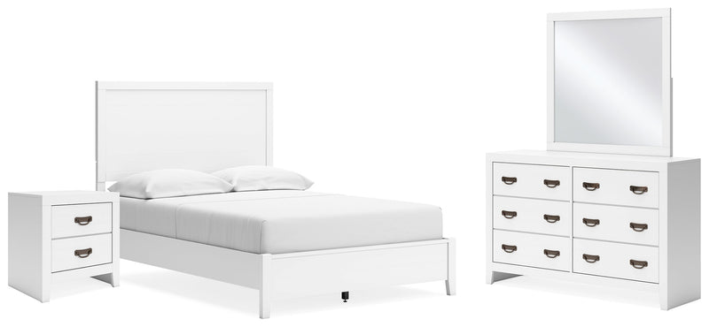 Binterglen Full Panel Bed with Mirrored Dresser and Nightstand in White - PKG016611