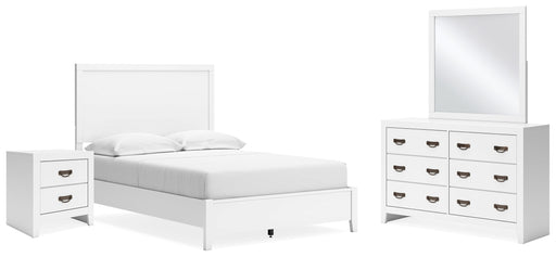 Binterglen Full Panel Bed with Mirrored Dresser and Nightstand in White - PKG016611