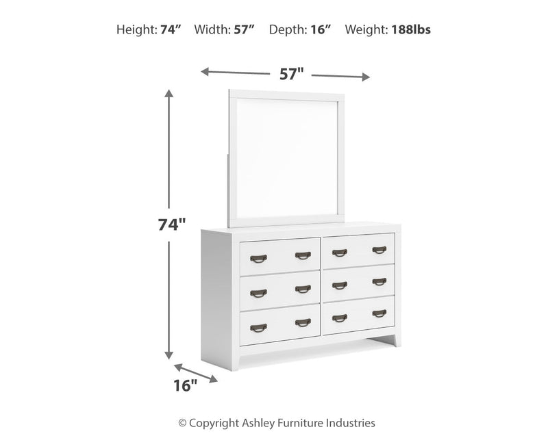 Binterglen Full Panel Bed with Mirrored Dresser in White - PKG016608