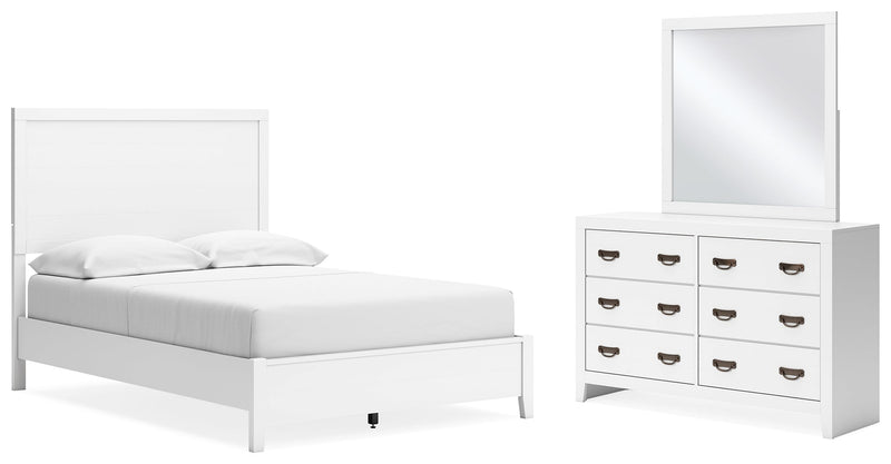 Binterglen Full Panel Bed with Mirrored Dresser in White - PKG016608