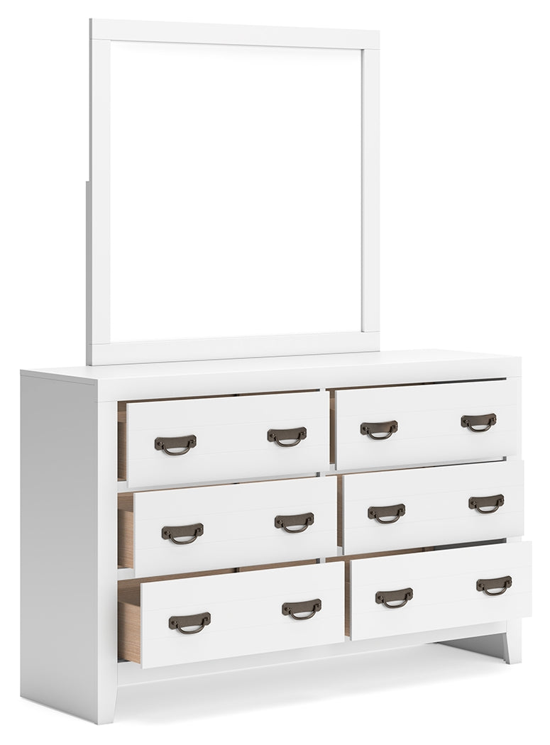 Binterglen Full Panel Bed with Mirrored Dresser in White - PKG016608