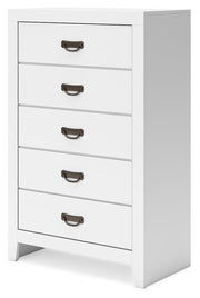 Binterglen King Panel Bed with Mirrored Dresser and Chest in White from Ashley - Luna Furniture