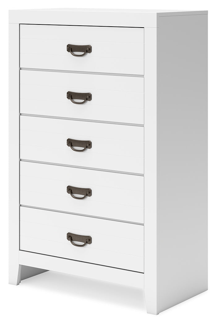 Binterglen King Panel Bed with Mirrored Dresser and Chest in White from Ashley - Luna Furniture