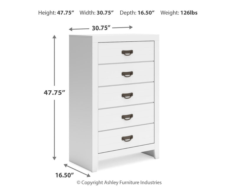 Binterglen King Panel Bed with Mirrored Dresser and Chest in White from Ashley - Luna Furniture