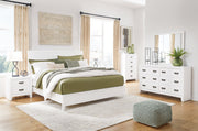 Binterglen King Panel Bed with Mirrored Dresser, Chest and 2 Nightstands in White - PKG016711