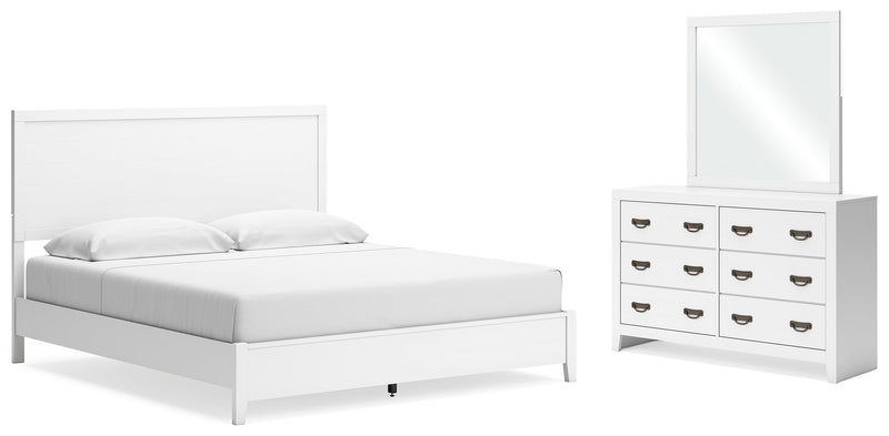 Binterglen King Panel Bed with Mirrored Dresser in White - PKG016709