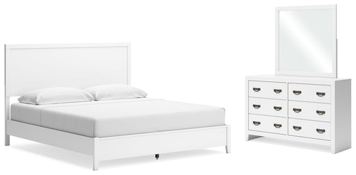 Binterglen King Panel Bed with Mirrored Dresser in White - PKG016709