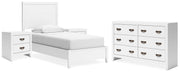 Binterglen Twin Panel Bed with Dresser and 2 Nightstands in White - PKG016597