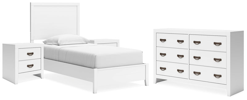 Binterglen Twin Panel Bed with Dresser and 2 Nightstands in White - PKG016597