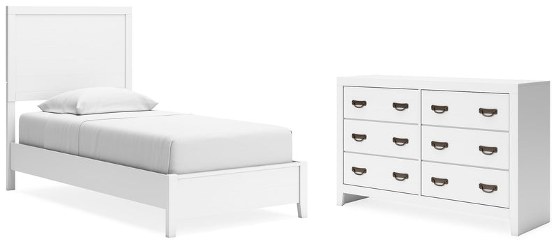 Binterglen Twin Panel Bed with Dresser in White - PKG016596