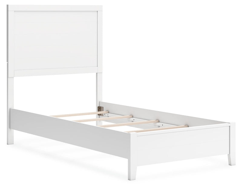 Binterglen Twin Panel Bed with Mirrored Dresser and 2 Nightstands in White - PKG016600