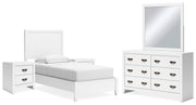 Binterglen Twin Panel Bed with Mirrored Dresser and 2 Nightstands in White - PKG016600