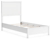Binterglen Twin Panel Bed with Mirrored Dresser and Chest in White - PKG016603