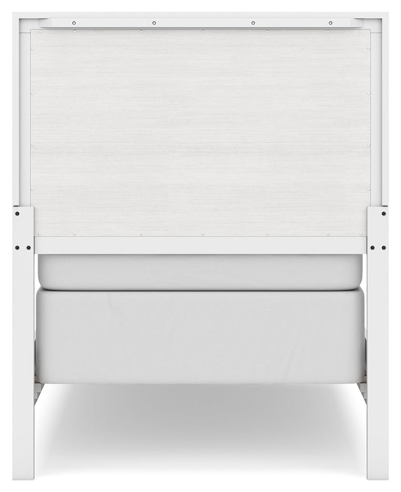 Binterglen Twin Panel Bed with Mirrored Dresser and Chest in White - PKG016603