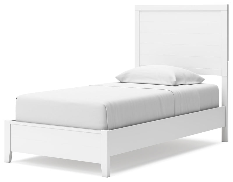 Binterglen Twin Panel Bed with Mirrored Dresser and Nightstand in White - PKG016602