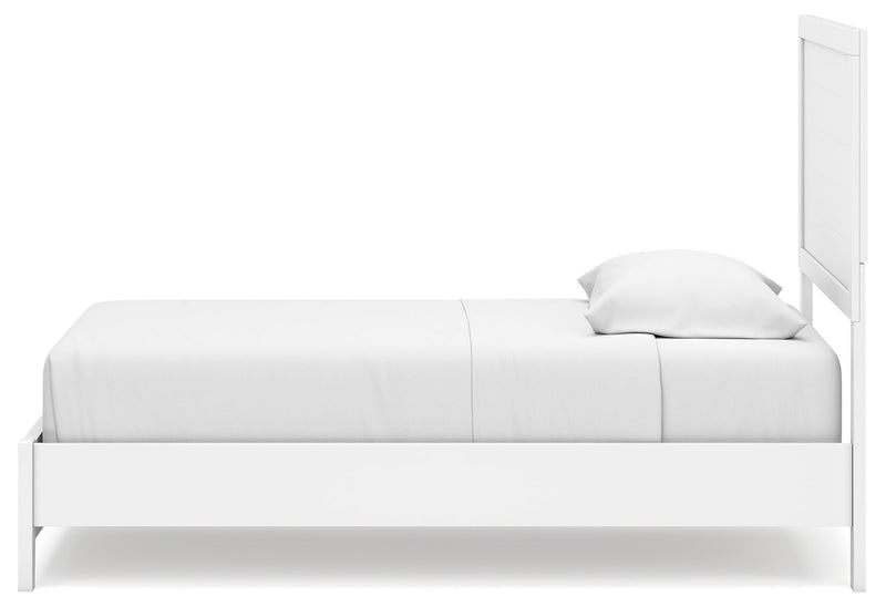 Binterglen Twin Panel Bed with Mirrored Dresser and Nightstand in White - PKG016602